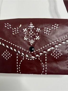 Burgundy Envelope Clutch with White Woven Accent